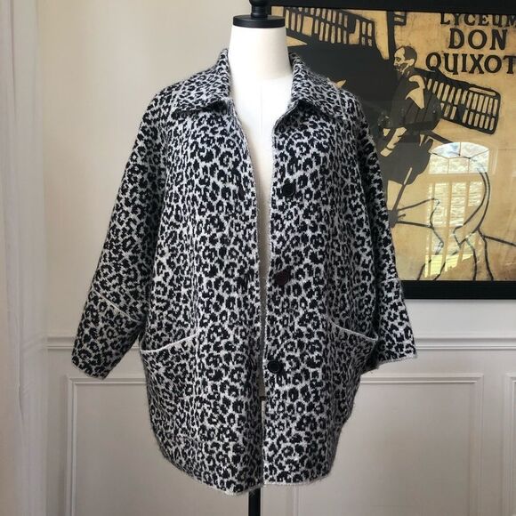 Christian Siriano Animal Print Cardigan Mob Wife Sweater L - Picture 1 of 9